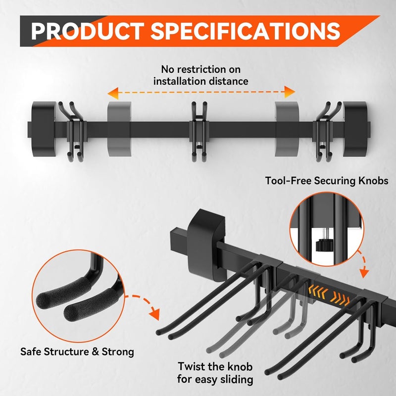 Tdrynl 32" Ski & Snowboard Wall Rack – Heavy-Duty Wall Mounted Ski Storage for Garage, Holds 10 Pairs with 5 Adjustable Hooks, 300lbs Capacity, Non-Slip Rubber, Easy Install | Ski Holders for Wall - Image 3